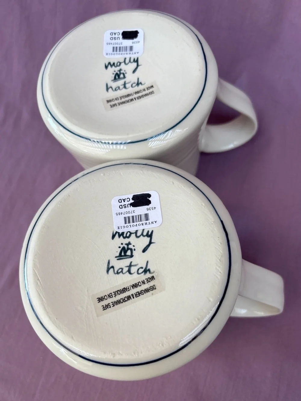 Anthropologie FRENCH BULLDOG Molly Hatch Ceramic Coffee set of 2 mugs 16 oz NWT
